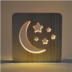 AmbiWood, Holzschnittlampe, Mond und Sterne, 19x19x3cm, inkl. USB-Stromkabel und AN/AUS-Schalter