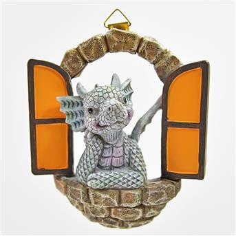 "Fritzi" der Glücksdrache, Deko Drachen mit Fenster aus Resin, 13x15,5x5cm