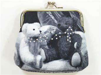 Retro Clipgeldbörse, 2 Teddybären / Sofa Clipgeldborse, Mario Moreno, 10x9cm