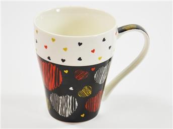 New Bone China Tassen mit Herzmotiv, Schwarz, 9,5 x 9cm