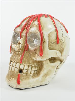 Totenkopf Polyresin, Blutend, mit Licht und Sound, 13,5x19x15,5 cm