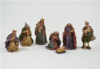 Krippenfigurenset bestehend aus 7 verschiedenen Figuren, farbig