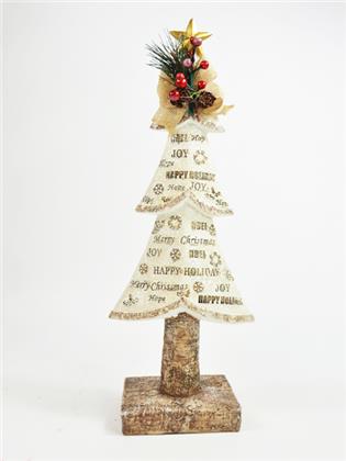 Weihnachtsbaum in Holzoptik mit Gesteck, Dekobaum, 14x8x38cm