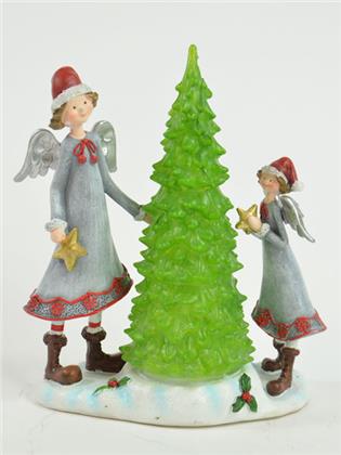 Engel mit Weihnachtsbaum, Dekofiguren mit LED-Licht, 16x8,4x19,8 cm