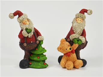 Kleiner Weihnachtsmann, 2 fach sortiert,  Dekofiguren mit Tannenbaum und Bär, 8x6,6x11,5 cm