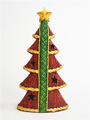 Tannenbaum, rot,  mit Stern und grünen Streifen, LED, 11x6x21 cm
